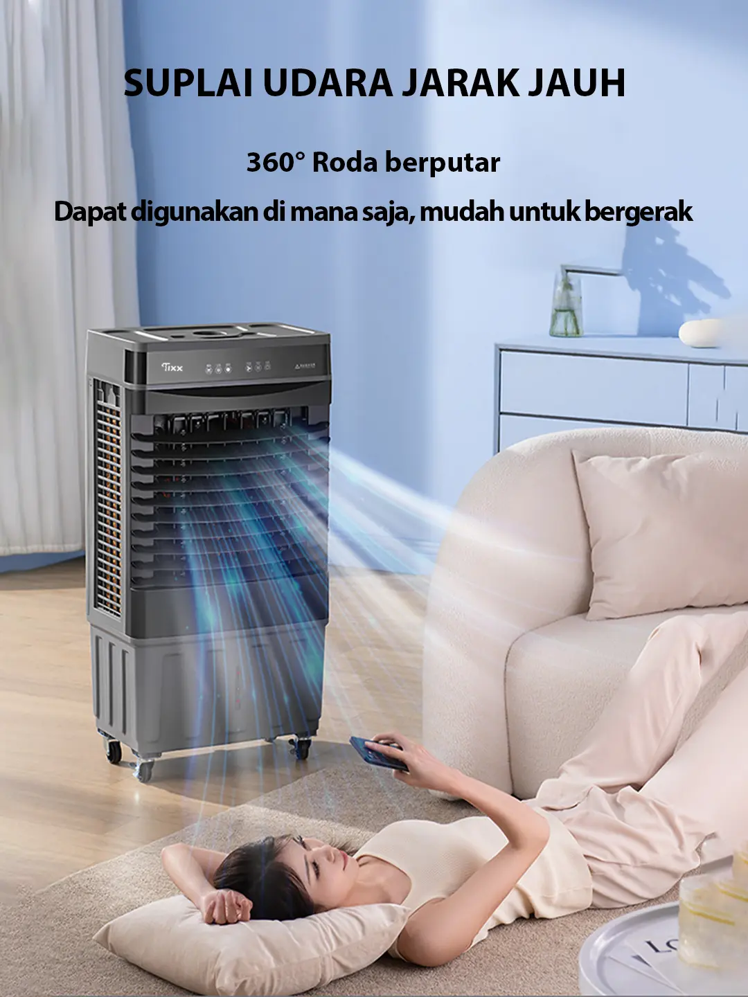 【COD】TIXX Air Cooler Kipas Angin Pendingin Udara Tangki Besar 10L/15L/40L dengan Es Kristal Refrigerasi Tiga Lapis Tirai Es Suplai Udara Sudut Besar Tiga Kecepatan Angin Humidifikasi Penyaringan Udara Dingin Portable Air Conditioners