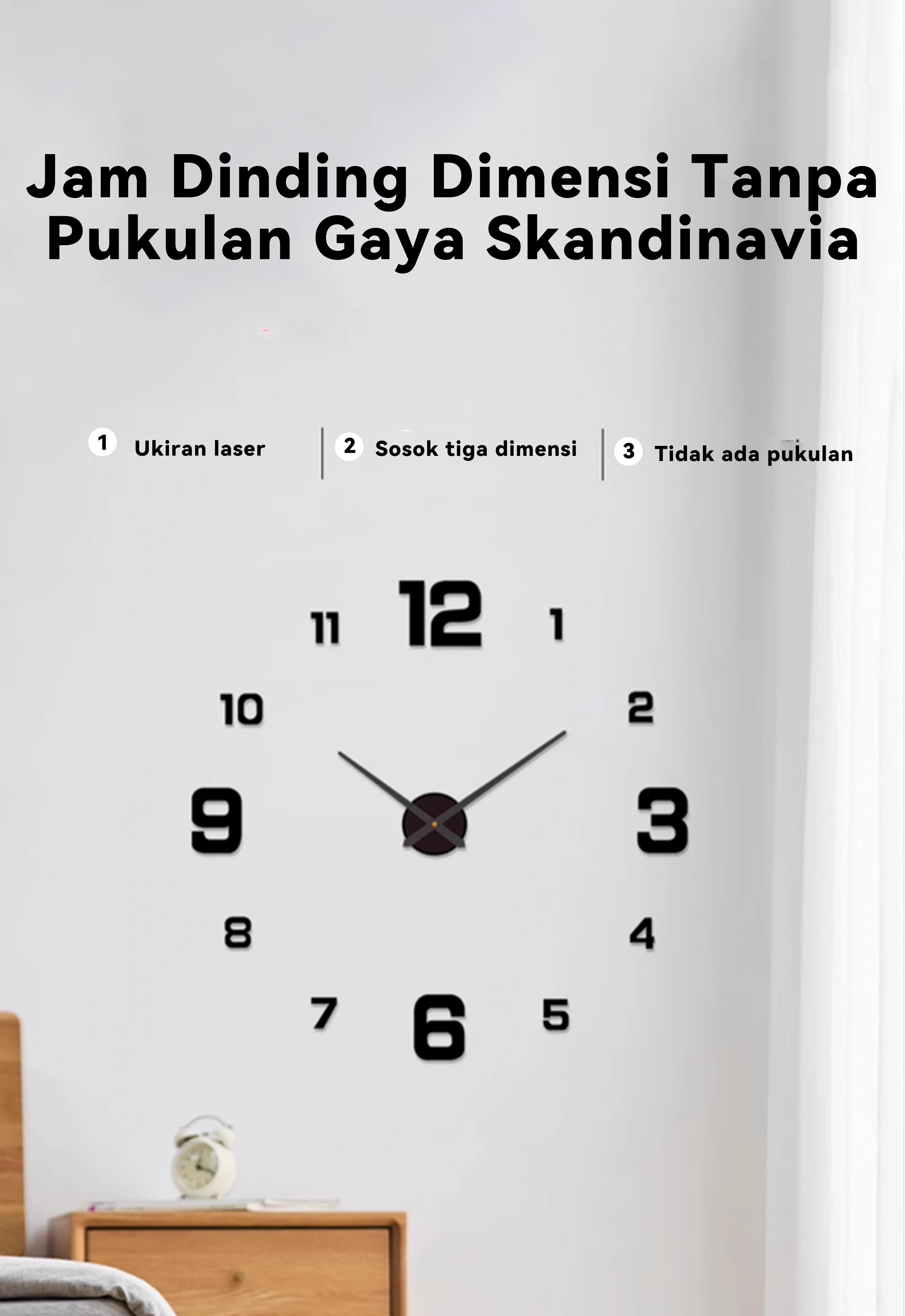 QPT Mall Jam Dinding 3D  Stiker Jam Dinding Digital 3D Tanpa Bingkai DIY Untuk Dekorasi Rumah atau Kantor  Tempel Besar Huruf Portabel Silver Clocks