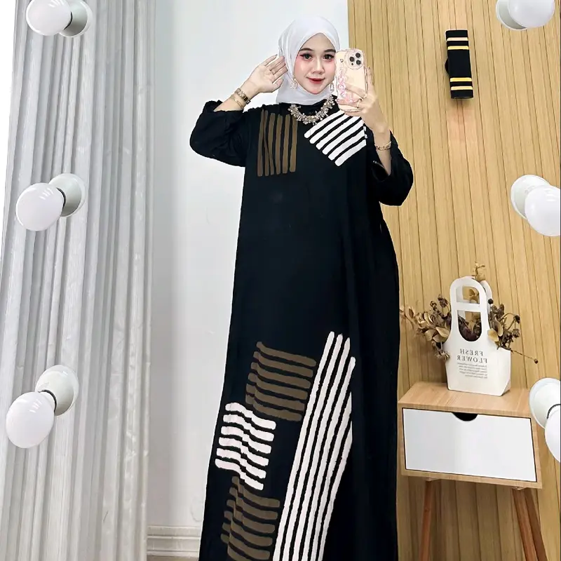 dress maxi batik cap cetak semi gamis bahan rayon premium tebal busui Muslim Wanita Remaja Samping Midi 0