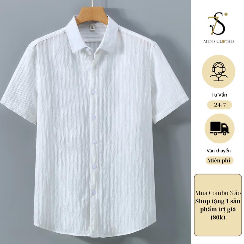 Áo Sơ Mi Ngắn Tay Chất Vải Đũi Gân Thiết Kế Mới - 7S Clothes Menswear