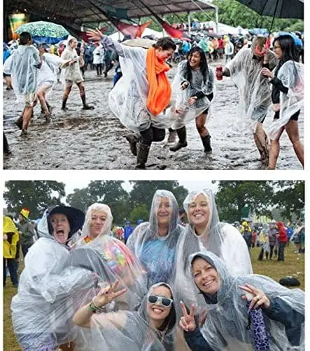 12pcs Disposable Emergency Raincoats Waterproof Ponchos Lightweight for Men and Women with Hood and Sleeves 8