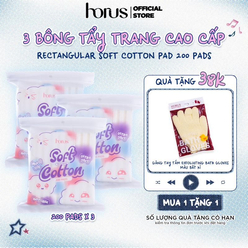 KOL Tặng 1 găng tay tắm Combo 03 Bông Tẩy Trang Horus Cao Cấp Rectangular Soft Cotton Pad 200 Pads