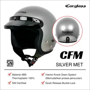 Helm Cargloss Original CFM Retro Army Half Face - Silver Met 8 Motorcycle