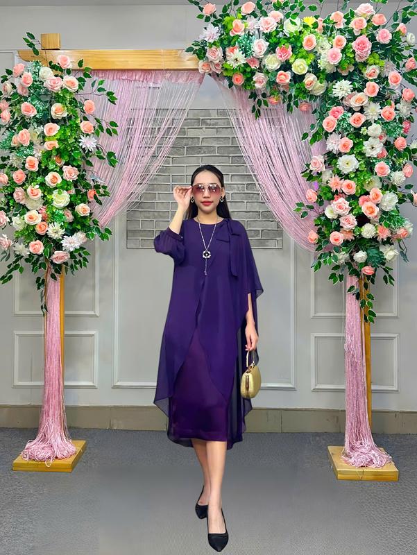 Đầm Váy Lụa 300089 Miss Hiền phối Vải Chiffon Cao Cấp Sang Trọng, quí phái dành cho các chị đi dạ tiệc, hội nghị,..