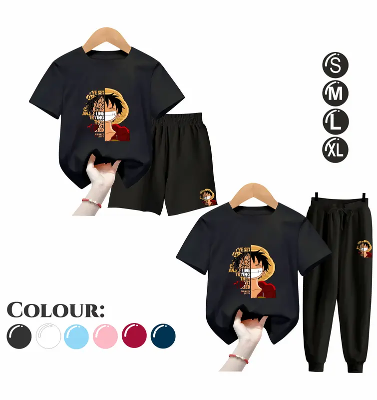 Baju Setelan Anak Laki Laki - Pakaian Kaos dan Celana Fashion Anak Cowok Usia 5-15 Tahun - Motif LUFFY QUOTE Putih 5
