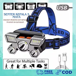 [G-SPEEDS] SENTER KEPALA HIGH POWER CHARGER USB / SENTER KEPALA 5 MATA LED DAN SENTER 1 MATA LED / HEADLAMP CREE