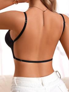 Sujetador sin costuras para mujer con espalda descubierta, escote en V profundo con inserciones de malla, cómodo y transpirable, tirantes ajustables, sin aros, sujetadores para uso diario