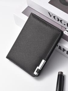 Cartera corta de cuero para hombre con borde de hierro y textura cruzada, múltiples ranuras para tarjetas, clip para dinero y portatarjetas, estilo premium para hombres