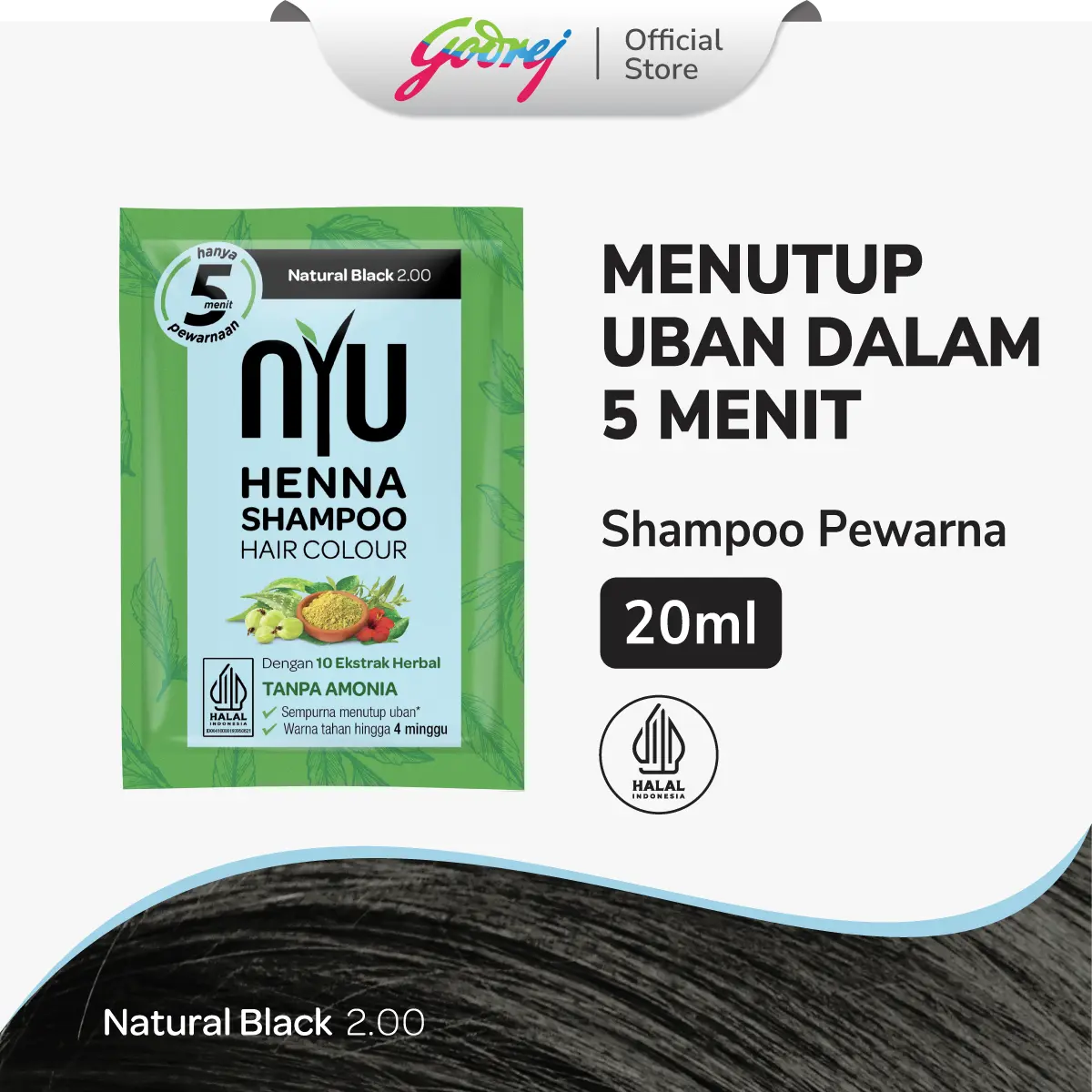 NYU Henna Shampoo Hair Colour - Sampo Pewarna Rambut - Natural Black