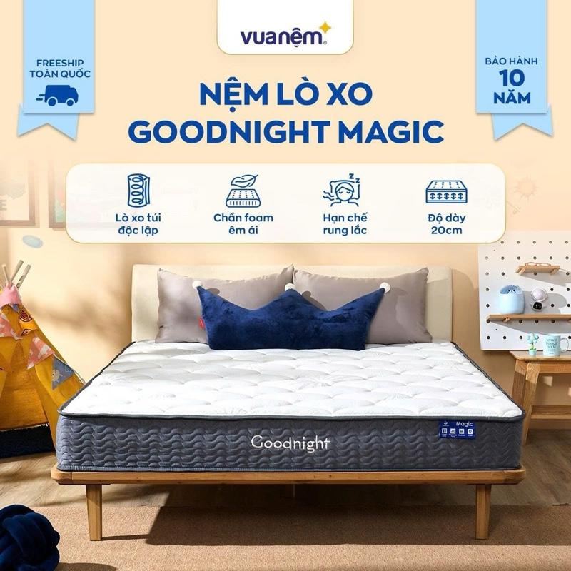 Nệm lò xo túi độc lập Goodnight Magic 20cm VUA NỆM - Đàn hồi, Chống rung, Bền, đệm Đóng hộp hút chân không, bảo hành 10 năm đệm lò xo 20 phân nệm lò