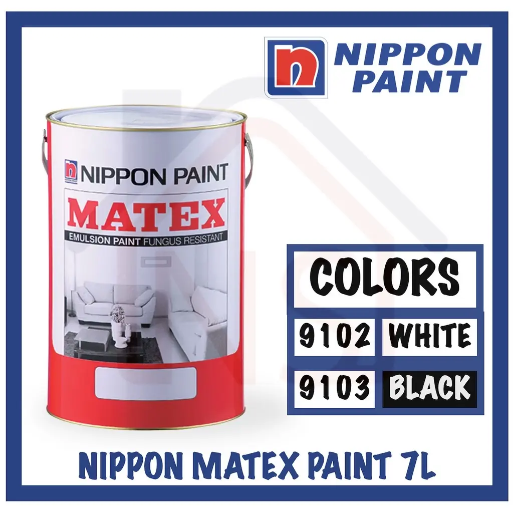 NIPPON MATEX Emulsion Paint 7 Litres Fungus Resistant / 9102 White / 9103 Black