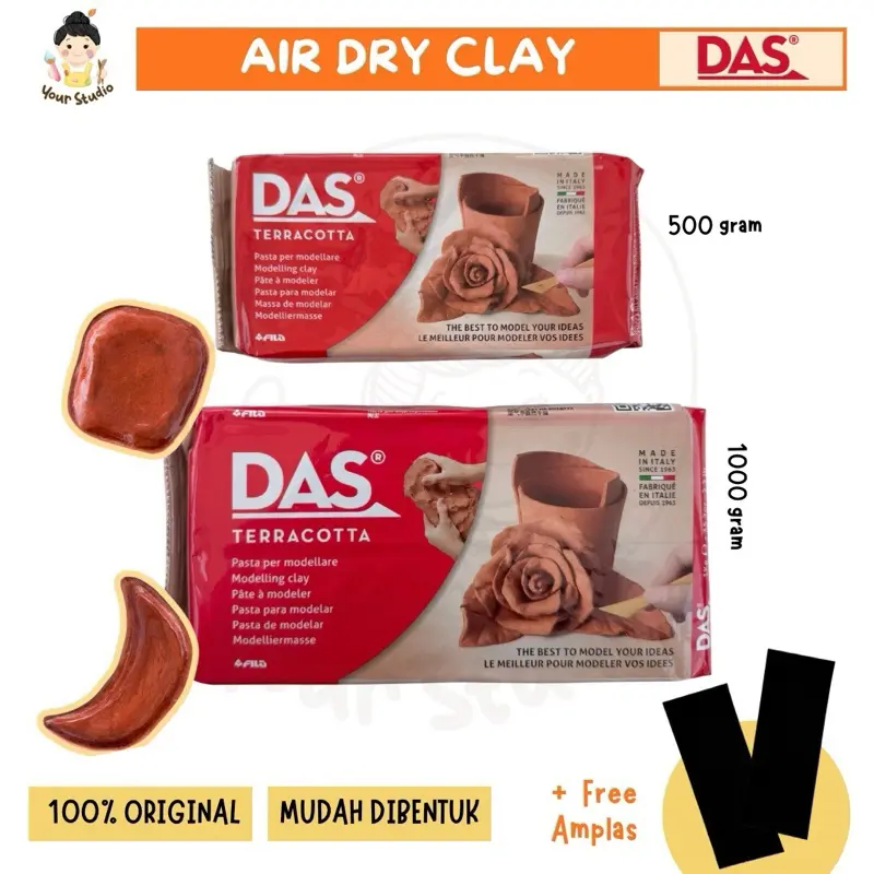 (TERACOTTA) Air Dry Clay Merk DAS 500 Gram 1000 Gram FREE AMPLAS