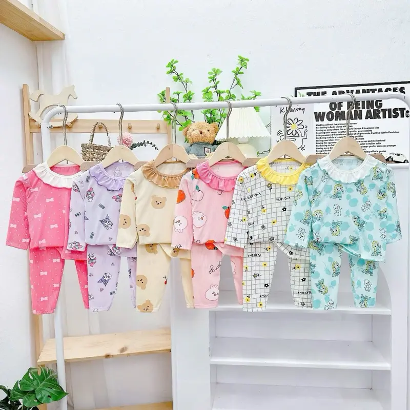 B08 Combo 5 Bộ Tăm Lạnh Dài Tay cổ bèo mềm mịn cho bé Size 5-16kg