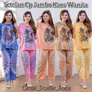 SETCEL BAJU BAHAN KAOS WANITA UKURAN JUMBO CELANA PANJANG LENGAN PENDEK MOTIF ABTRAK PRINTING BUNGA NYAMAN  KEREN KANTOR MAX BB 90 KG