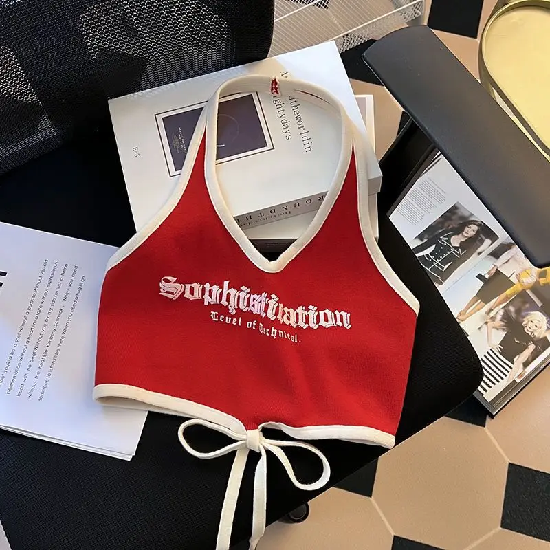 Blackpink Halterneck Crop Top Bra Wanita Backless Tanktop Y2K Streetwear Press Body 1145 3