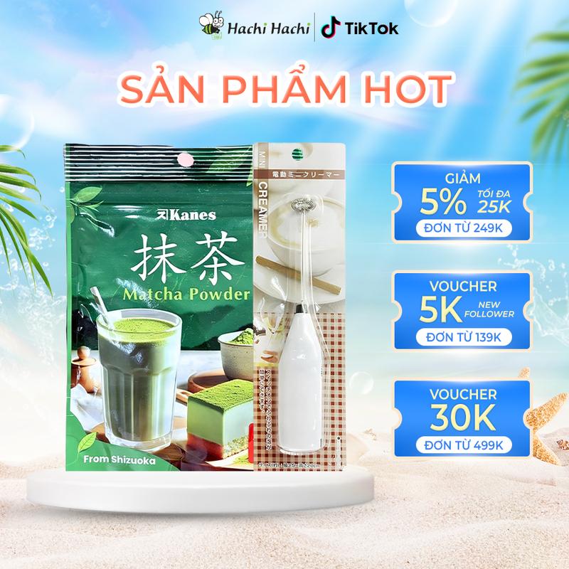 Combo 1 gói Bột trà xanh Matcha Nhật Bản Kanes 50g và 1 Máy tạo bọt sữa, cà phê cầm tay Echo Metal - Hachi Hachi Japan Shop