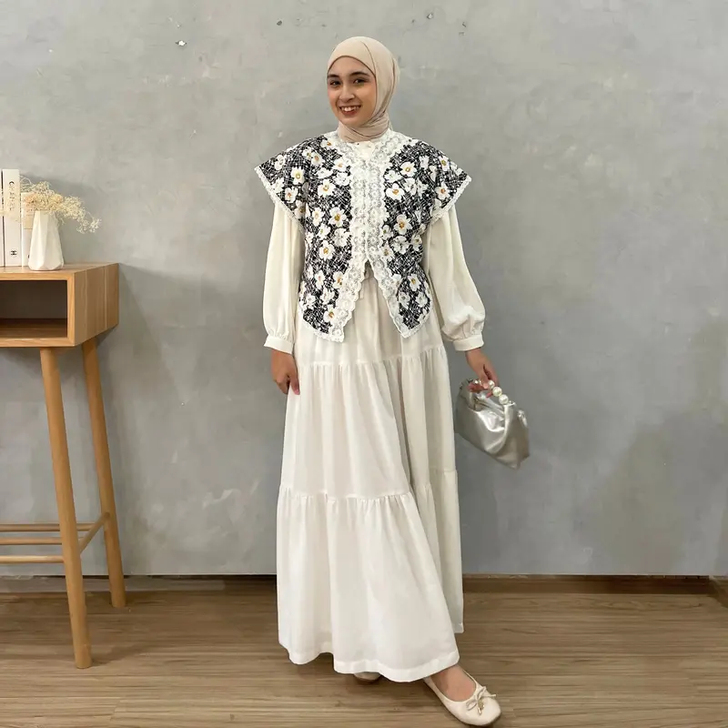 Eclemix Outer Maurin | Vest Brokat Bunga | Outer  Brukat Tanpa Lengan Wanita Rompi 3