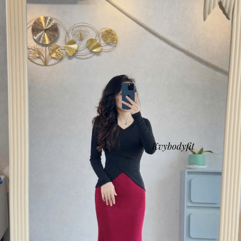 Áo thun tay dài chéo cổ Kvy A1 chất thun cotton nhập mịn dày dặn co giãn tốt 2