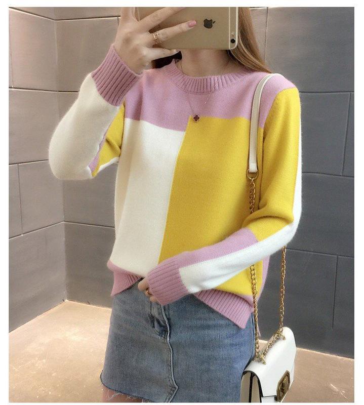 Product Introduction of ZANA Autumn and Winter Women's New Pullover Sweater Loose Korean Color Block Long Sleeve Knitted Bottom Top 13