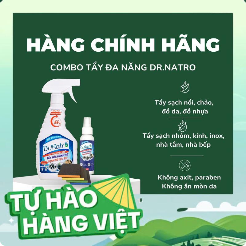 Combo 2 chai tẩy đa năng dr natro [chai lớn 500ml] [chai mini 50ml tiện lợi] vệ sinh chăm sóc nhà cửa - Msnatro Làm Sạch, thay thế Nước Rửa Chén cho những bề mặt bám bẩn khó vệ sinh nướctẩy đanăng, Tết xanh Tết sạch sach  bongsang bồn cầu danh bong ludong