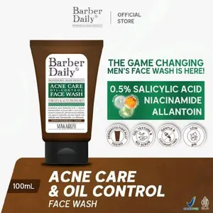 (ready stock) Barber Daily Acne Care & Oil Control Face Wash 100mL dengan 0.5% Asam Salisilat Niacinamide dan Allantoin untuk Kulit Lebih Sehat