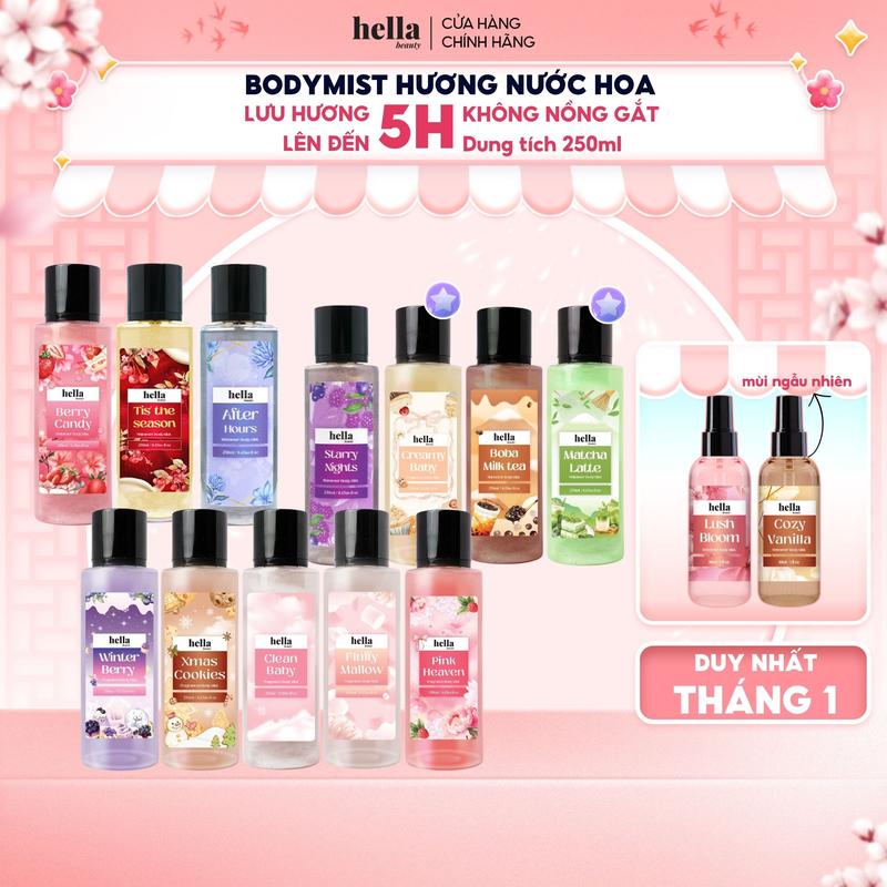  Xịt thơm body mist hương nước hoa Hella Beauty 250ml lưu hương lâu an toàn cho da nhạy cảm 