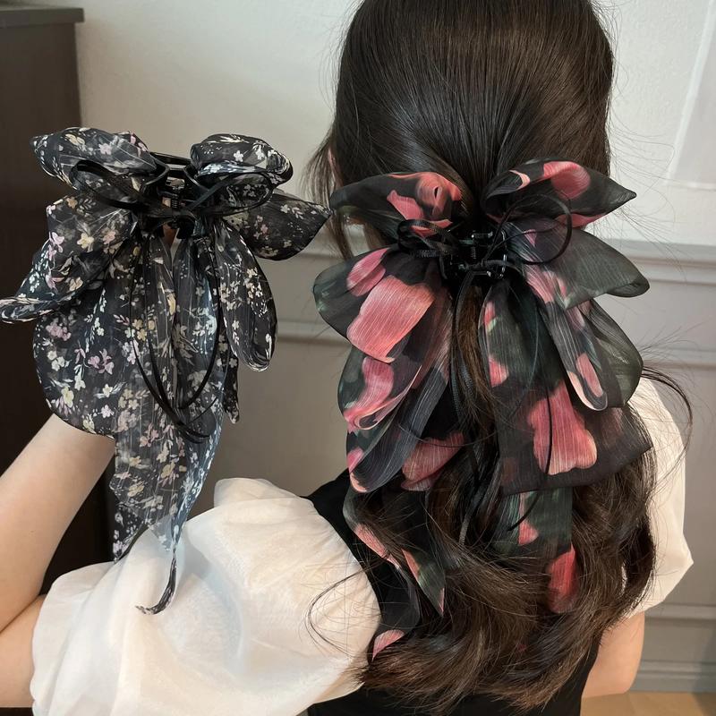 Kẹp Tóc Thắt Nút Hình Bướm Ren Màu Đen Thanh Lịch Kẹp Hàm Cá Mập Nữ Phụ Kiện Tóc Updo Cổ Điển Kẹp Tóc Dễ Phối Đồ Dành Cho Nữ