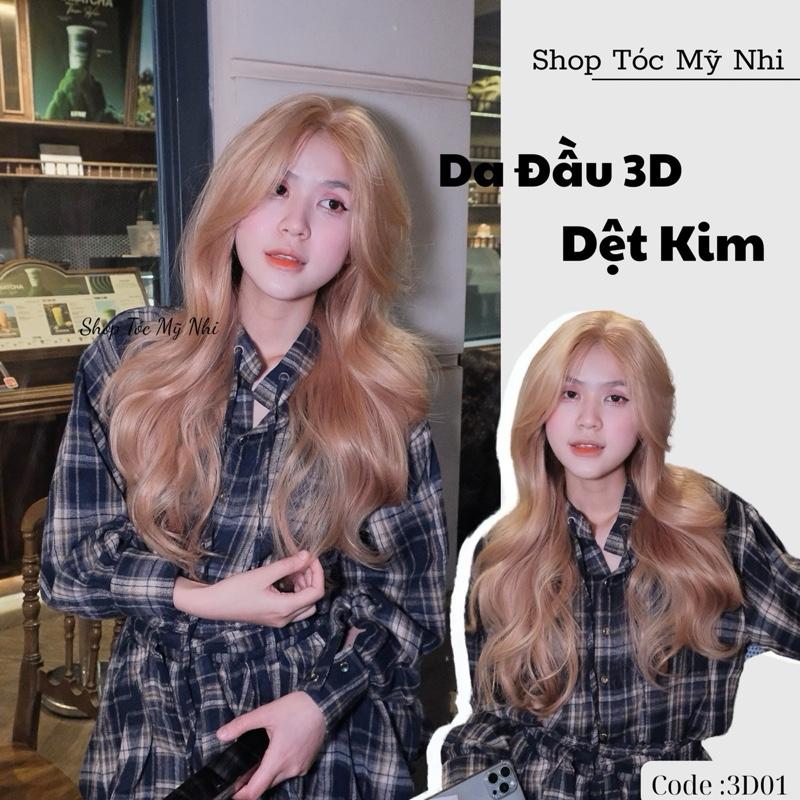 Tóc Giả Mỹ Nhi Nguyên Đầu Da Đầu 3D01 Xoăn Lơi 60cm Phân Khúc DÁN KEO