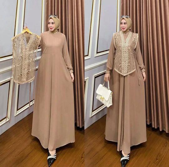 baju gamis brukat NALADIVA wanita dewasa terbaru kekinian muslim Mewah Busui Lebaran