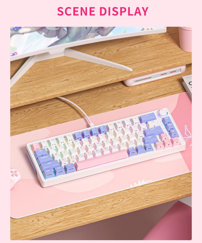 Bàn phím cơ chơi game, ZIFRIEND ZA68, Bàn phím 60%, 68 phím, Có Thể Hoán Đổi Nóng, Có dây USB, 2.4G BT không dây, Chống ma trận, Kích thước nhỏ, Công tắc màu đỏ RGB, Thích hợp cho máy tính bảng, máy tính xách tay và máy tính cá nhân