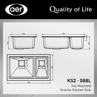 Gambar AER Kitchen Sink Bak Cuci Piring Dapur Granite 2 Bowl Topmount Undermount Flushmount Granit Granite Tech Top Under Flush Mount Kitchen Sink Black Granit  - Bak Cuci Piring KS2 - 08 (Black/White) Minimalis Putih - Hitam dari AER Sanitary Indonesia Kota Surabaya 3 Tokopedia
