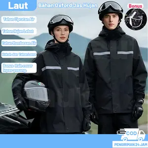 LAUT Jas Hujan Canggih Oxford Model Hoodie Pria Dan Wanita Dewasa  Bahan Waterproof Tebal Anti Angin (Atasan + Celana）
