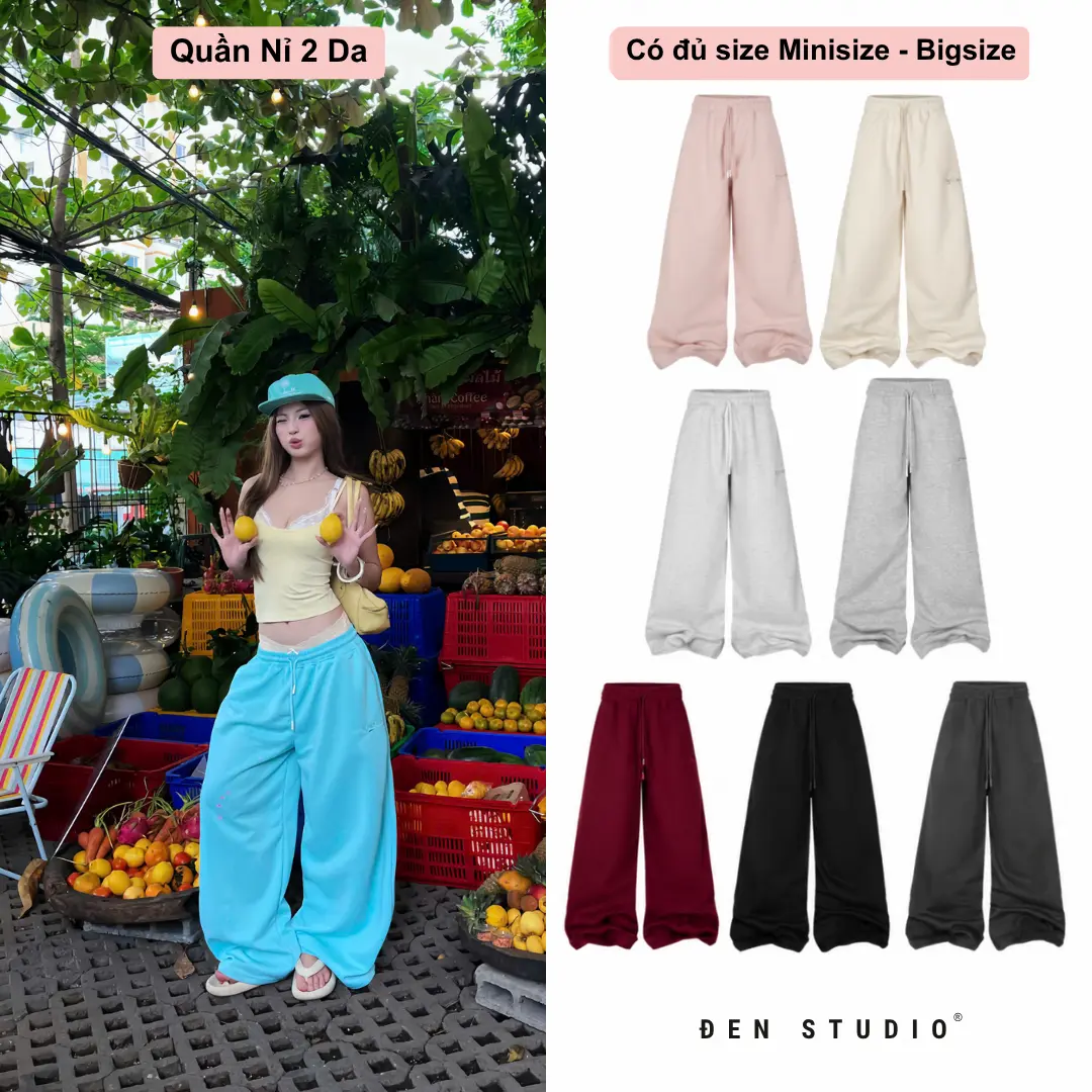 (CÓ XANH TIFFANY) QUẦN NỈ 2 DA FORM RỘNG 350GSM ĐEN STUDIO Women Nữ Women