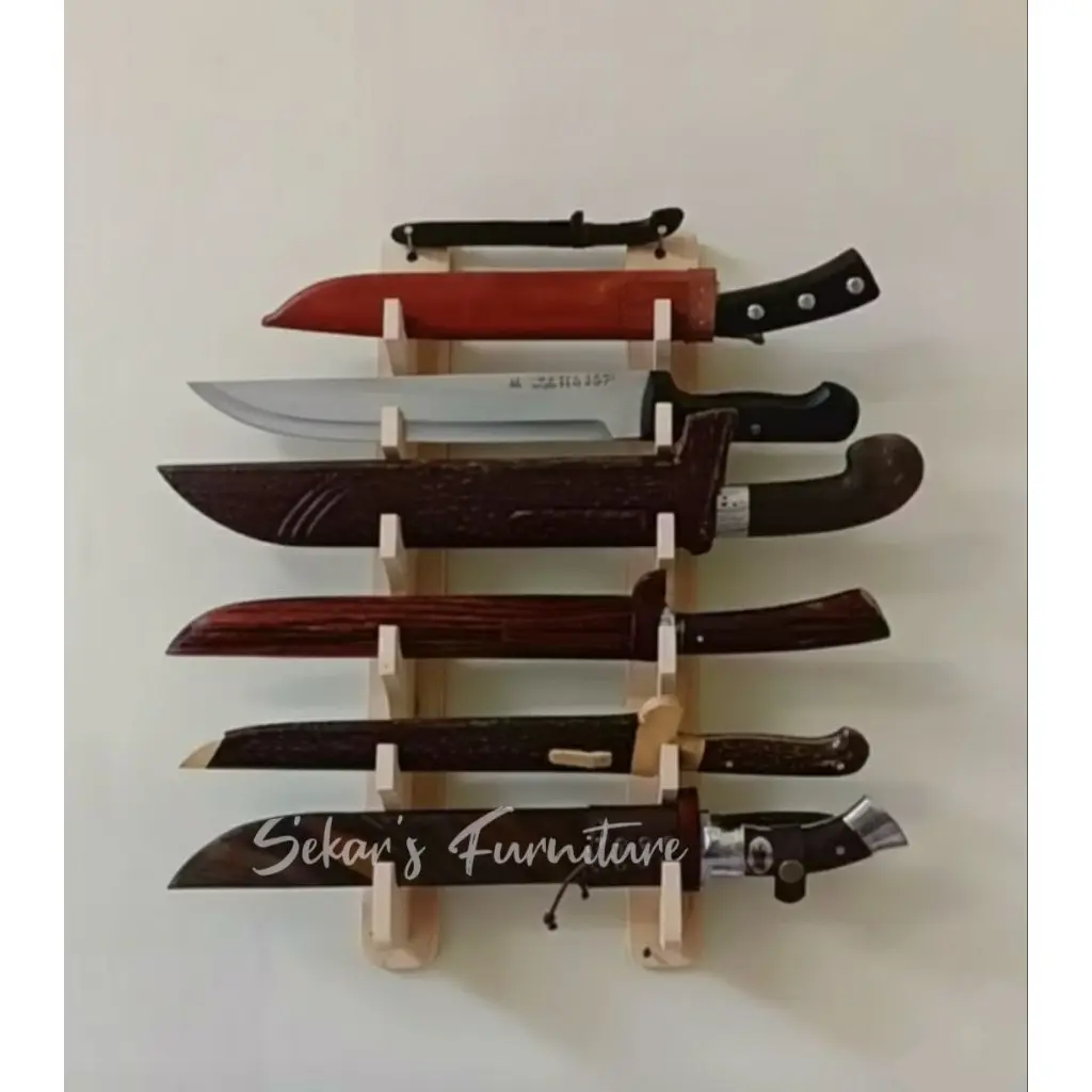 Rak Golok & Pedang Tempel Dinding | Dudukan Penyimpanan Pedang Kayu Model Minimalis