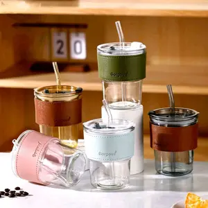 B ( B117 ) GELAS KACA AESTETIK DENGAN SEDOTAN KACA KAPASITAN 350 ML TANPA BOX / GELAS SOUVENIR Bottles Kitchenware Water