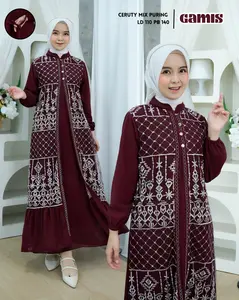 Gamis Terbaru Style Serut Bawah Bahan Ceruty Babydoll Mix Brukat Muslim Wanita Dress Dewasa Remaja Mewah Big Size Jumbo Syari Pesta Lebaran Hitam Simple Maxi Basic Kondangan Ceruty Mix Puring Busui Friendly
