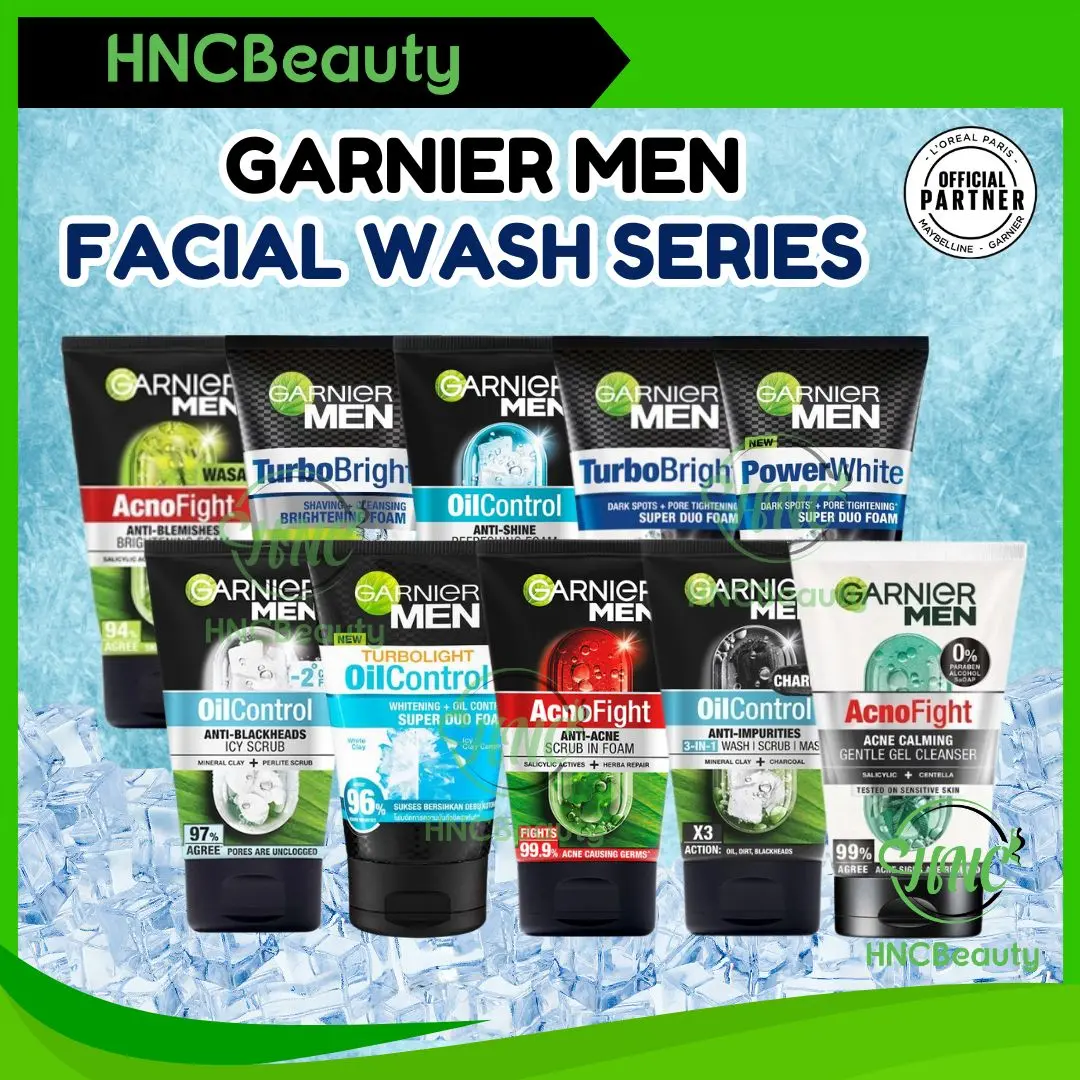 GARNIER MEN Acno Fight Anti / Acne Scrub In Foam Cleanser 50ml 100ml / Wasabi Brightening / Turbo Bright Super Duo Foam / Oil Control / Brightening Foam / ICY Scrub /Cooling Foam - Sabun Cuci Muka Facial Pencuci