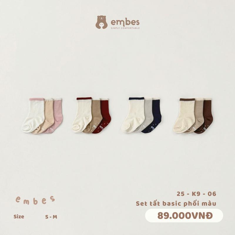   SS  Set 3 đôi tất basic phối màu cho bé trai bé gái Embes Việt Nam từ 9 tháng - 4 tuổi - 25-K9-06 