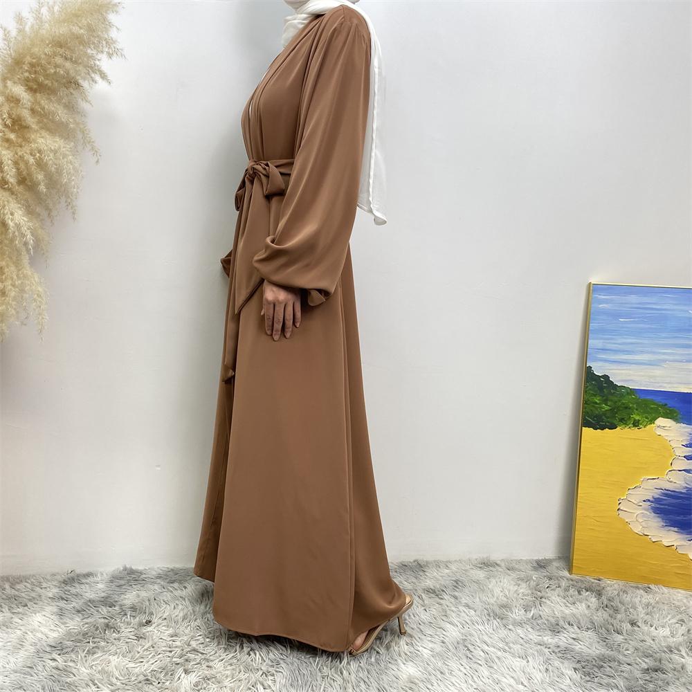 1876#  Hot Sale Solid Color Cuff Big Border With Big Belt Simplicity Versatile Daily Casual Abaya - CHAOMENG MUSLIM SHOP