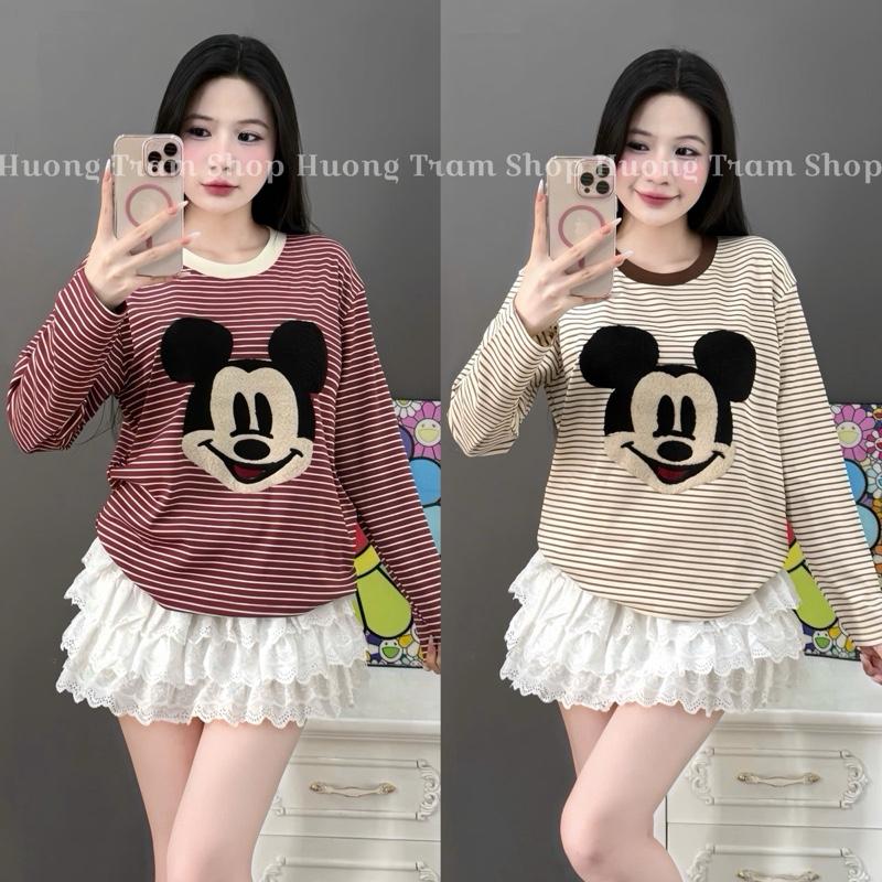   Deal mở bán  ÁO THUN DÀI TAY KẺ MICKEY XÙ BÔNG  35-60kg  - Áo thun dài tay nữ thu đông đẹp 2025 chất cotton borip mềm mịn  phom dáng rộng vừa  Hương Trầm Shop 