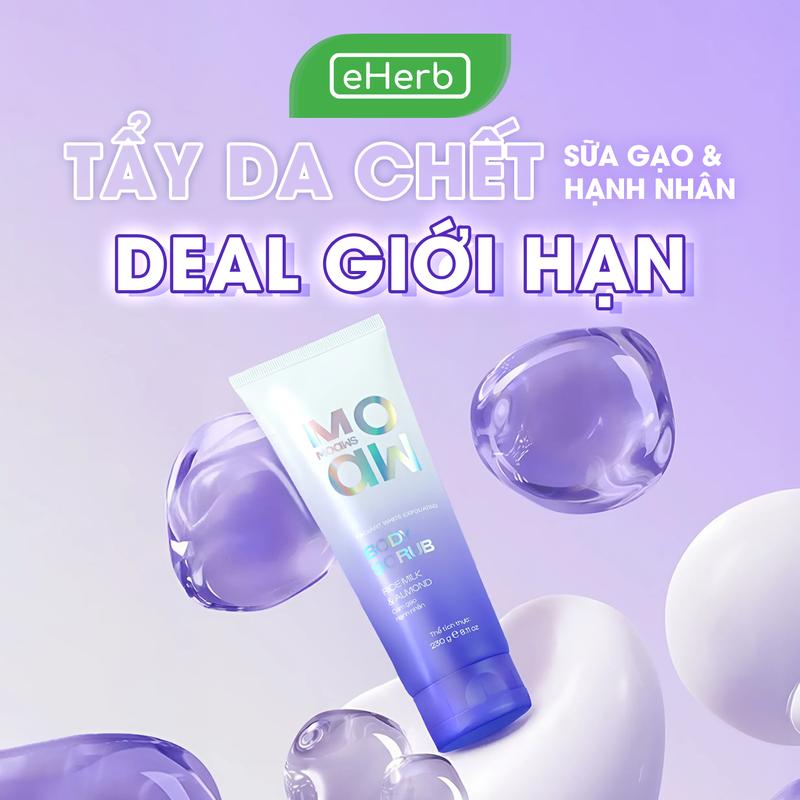 Tẩy Da Chết Hỗ Trợ Làm Sạch & Dưỡng Da Body MOAWMOAWS Cám Gạo & Hạnh Nhân Trắng Da TTBC - Bột Tắm Trắng Lười Trộn Sẵn Ủ Mịn Da EHERB
