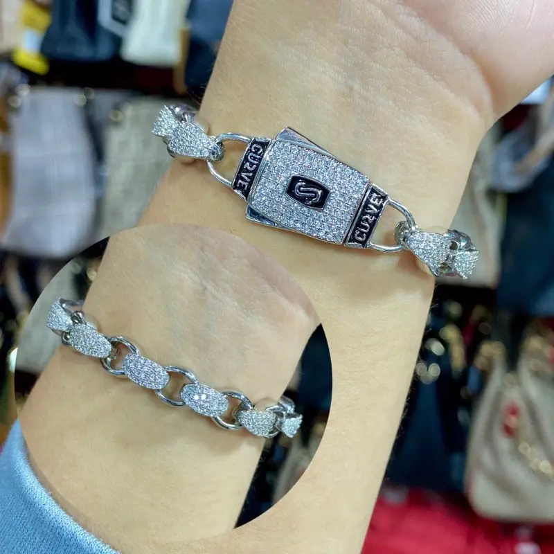 Benika Accesories - Gelang Rantai Motif Sabuk Combinasi Permata warna Full - Anti Karat Anti Alergi - Bahan Tembaga Logam Stainless - Rekomendasi Gelang Mewah Elagand Ramadhan Ekstra Seru 1