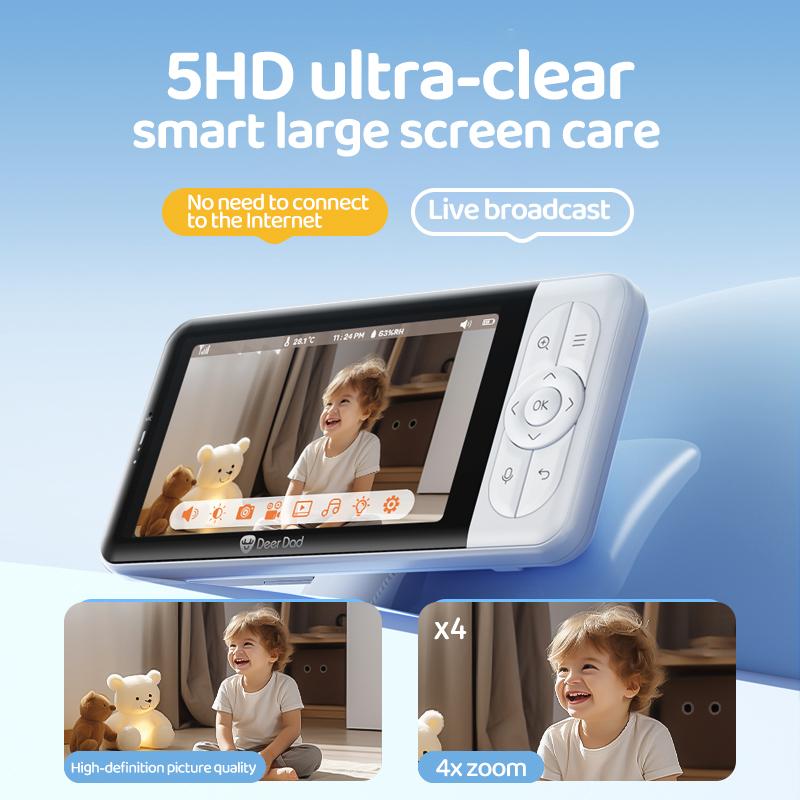 Deer Dad  Baby Monitor Camera Cute Styling 1080p Resolution High-definition Night Vision Five-inch Large Screen Voice Call Colorful Night Lights 2