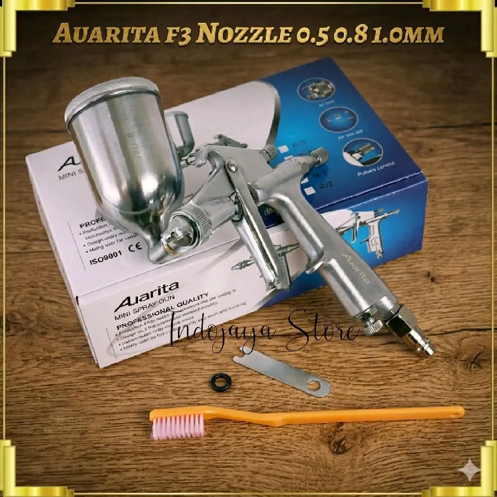 AUARITA F3 SPRAY GUN MINI ORIGINAL NOZZLE 0.5 0.8 1.0MM BERFUNGSI SEBAGAI ALAT PEMBANTU PENGONTROL DAN PENYEMPROT DALAM PROSES PENGECATAN UNTUK BODI MOTOR DAN MOBIL