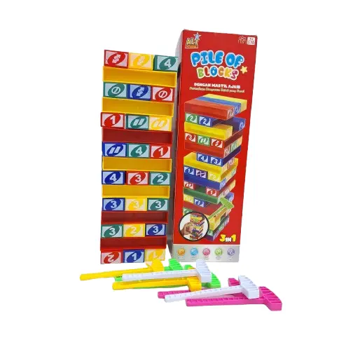 [capt] Mainan Edukasi Anak Board Game Permainan Keluarga Susun Ketok Tarik Balok Warna Plastik Cocok Untuk  Hadiah - Pile Of Blocks
