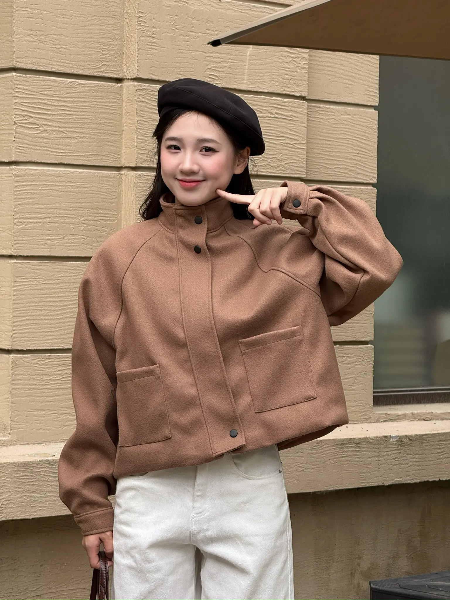 Áo khoác dạ ép 2 lớp cổ dựng form dáng rộng - 29feb.closet - A578 | BigBuy360 - bigbuy360.vn