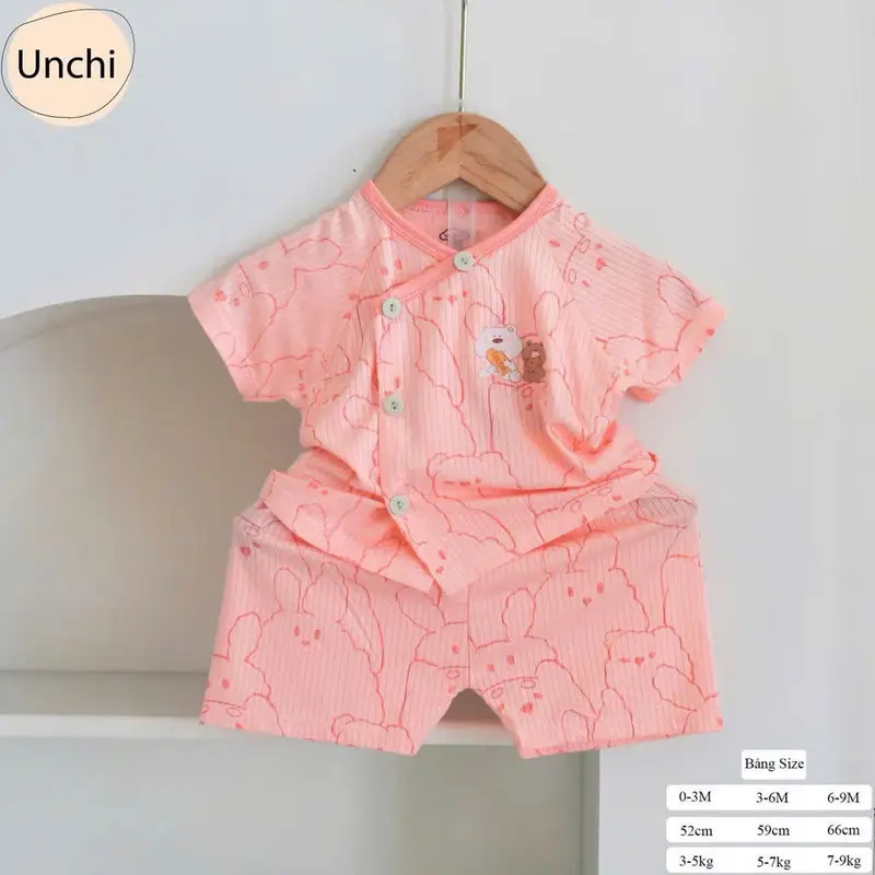 BC14. Bộ sơ sinh cộc tay Unchi vải petit bamboo vân nổi mềm mát cho bé sơ sinh từ 3-8kg (Form nhỏ) 8
