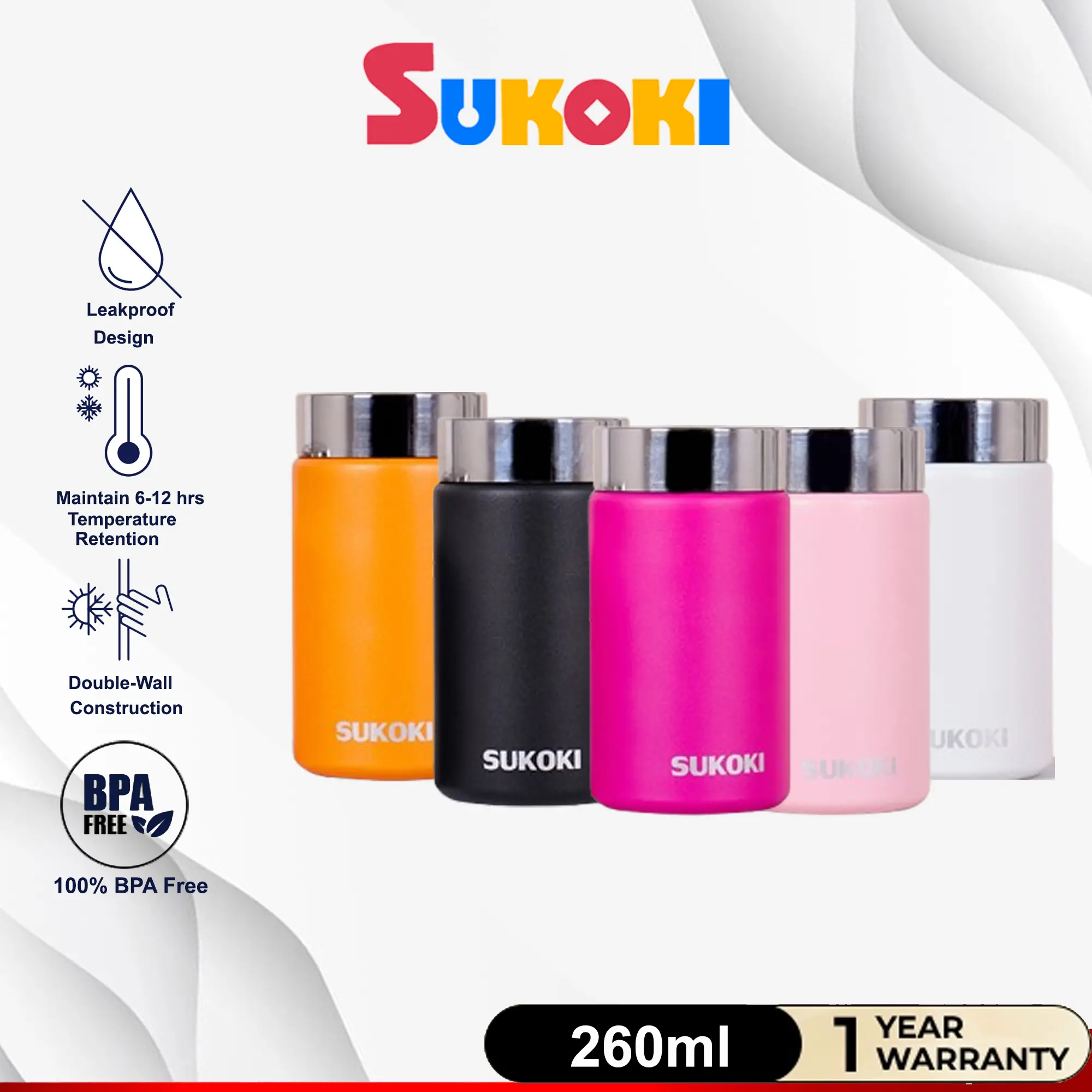 Botol Makanan Berinsulasi SUKOKI 260 ML - Pemanas, Kotak Makan Siang, Termal, Silikon, Tahan Beku - Bottles, Stainless Stainless Bottles Green Outdoor Silicone Steel Kitchenware