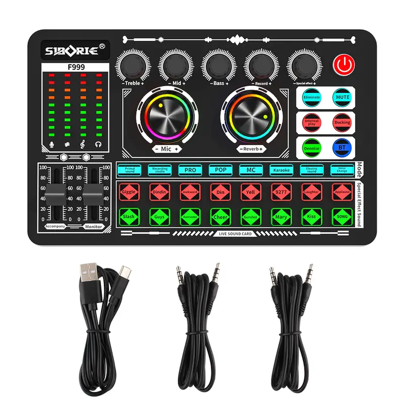 Gonew Soundcard F999 Mixer Bluetooth Audio USB External Sound Card Live Teater Karaoke kartu suara mic 4