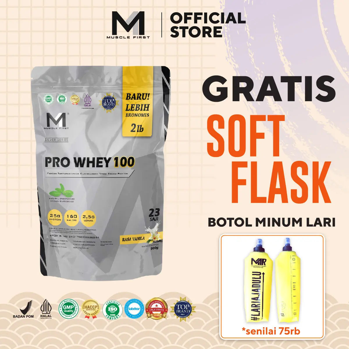 MUSCLE FIRST Pro Whey 100 2lbs/900gr - Whey Protein Suplemen Fitness